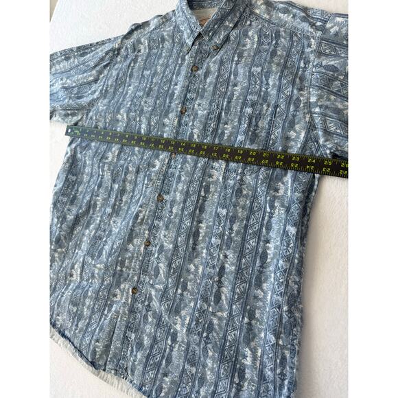 Vintage Woolrich Men XL Camp Shirt Button Up All Over Fish Pattern Short Sleeve - Picture 3 of 7